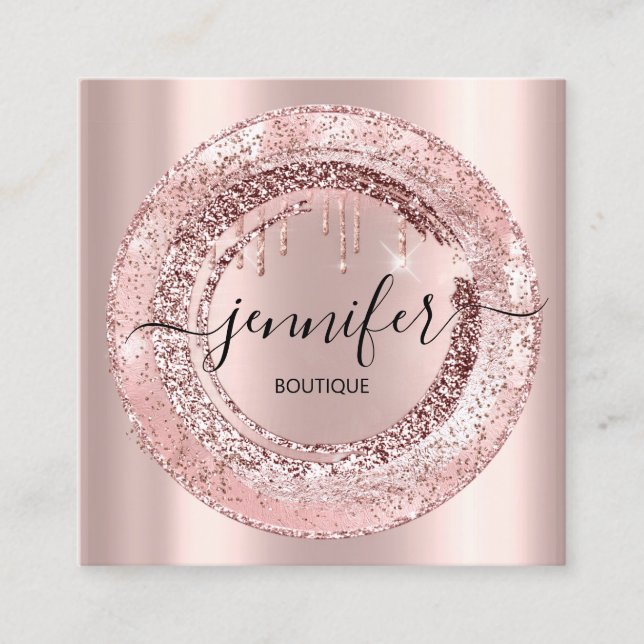 Professional Boutique Beauty Shop Rose Frame Square Business Card (Front)