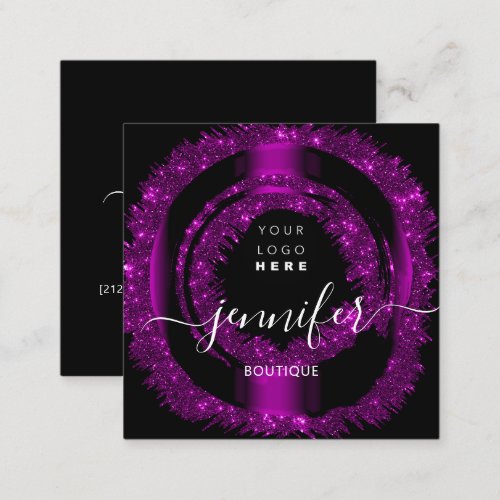 Professional Boutique Logo Glitter Pink Logo Square Business Card