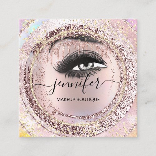 Professional Boutique Makeup Glitter Rose QR CODE Square Business Card