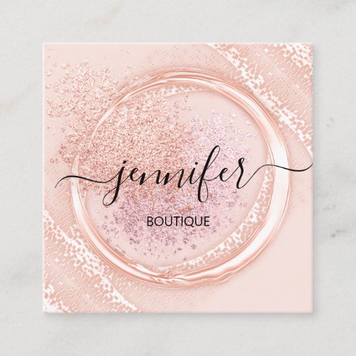 Professional Boutique Makeup Rose Glitter Logo Square Business Card
