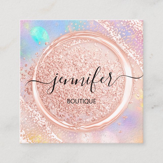 Professional Boutique Shop Beauty Logo Blush Square Business Card (Front)
