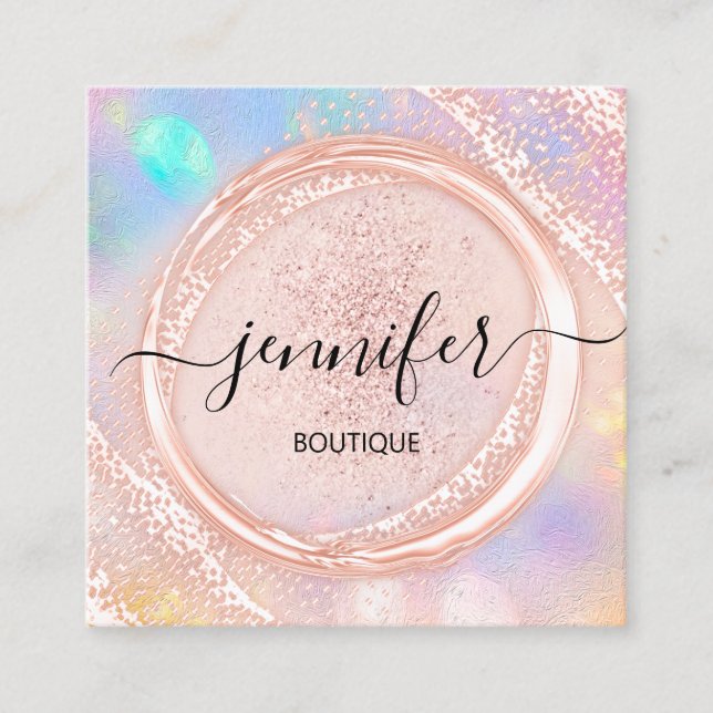 Professional Boutique Shop Beauty Logo Holograph Square Business Card (Front)