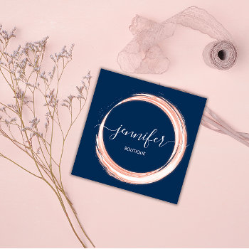 Professional Boutique Shop Beauty Navy  Pink Square Business Card by luxury_luxury at Zazzle