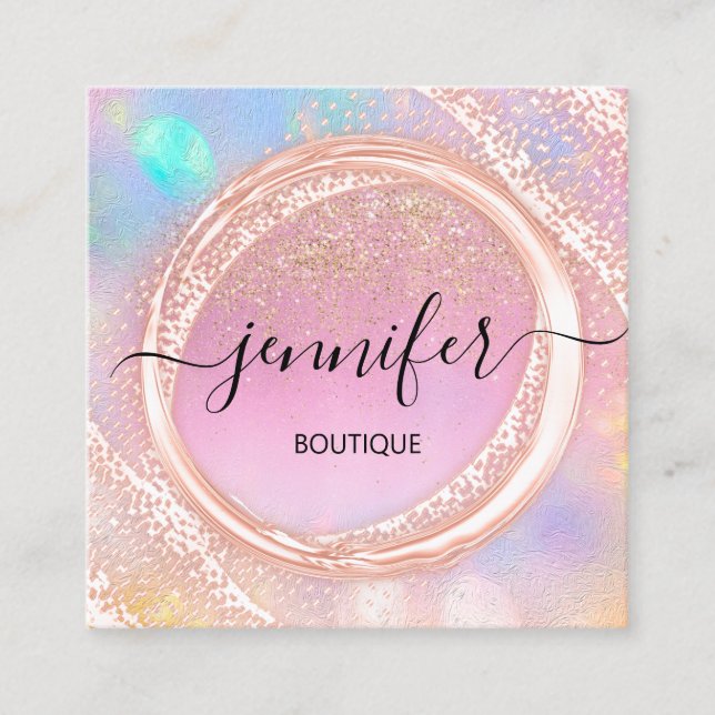 Professional Boutique Shop Beauty Ombre Glitter Square Business Card (Front)