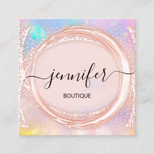 Professional Boutique Shop Beauty Rose Holograph Square Business Card