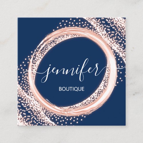 Professional Boutique Shop Beauty Rose Navy Square Business Card