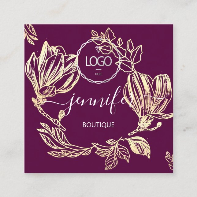 Professional Boutique Shop Berry Flowers QR logo Square Business Card (Front)