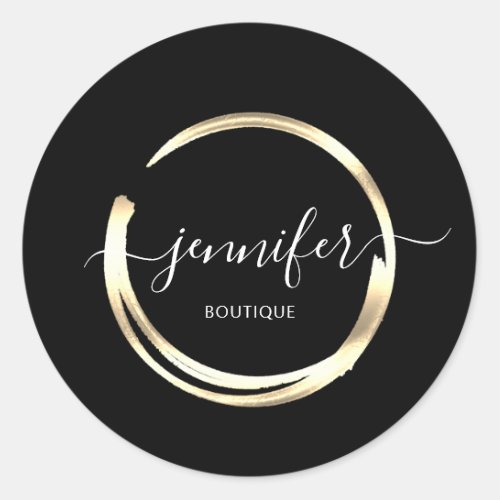 Professional Boutique Shop Black Gold Circle  Classic Round Sticker