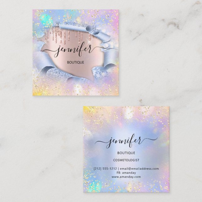 Professional Boutique Shop Blue GlitterHolograph3D Square Business Card (Front/Back)