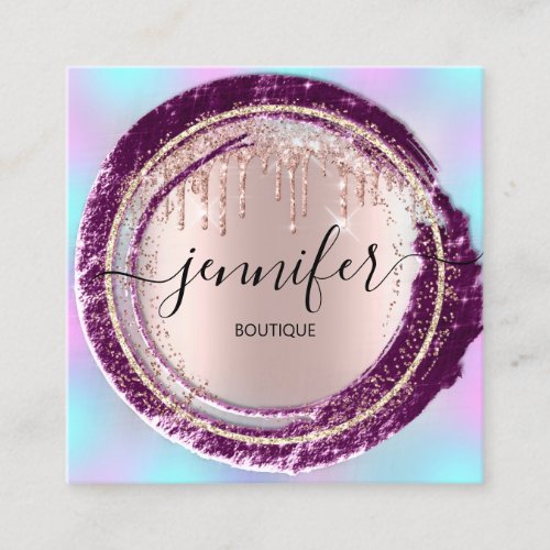 Professional Boutique Shop Blue Rose Drips Pink Square Business Card
