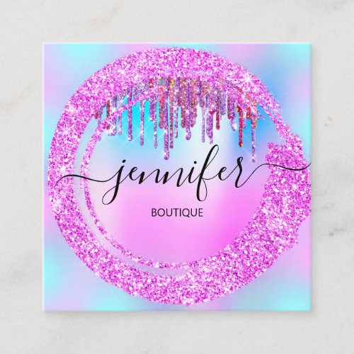 Professional Boutique Shop Blue Rose Drips Pinky Square Business Card