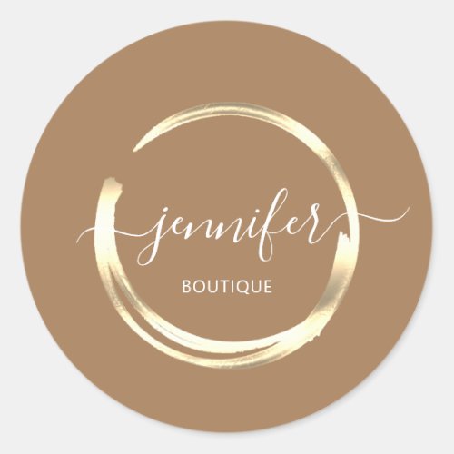 Professional Boutique Shop Brown Gold  Classic Round Sticker