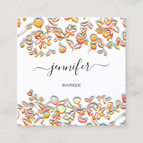 Professional Boutique Shop  Floral Colorful White Square Business Card