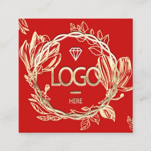Professional Boutique Shop Floral QR Logo Red Gold Square Business Card