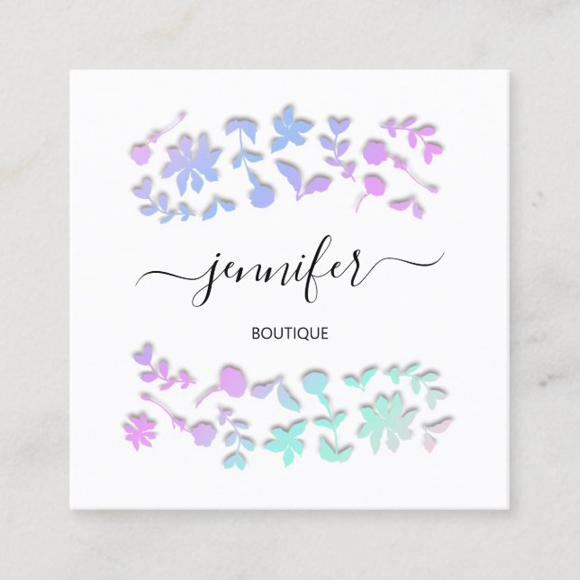 Professional Boutique Shop Floral White Pink  Square Business Card (Front)