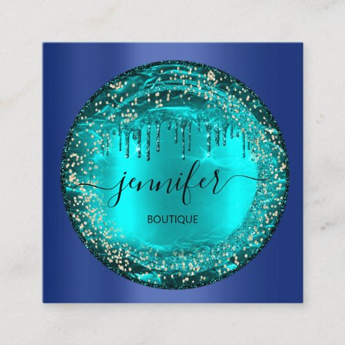 Professional Boutique Shop Glitter Aqua Blue Square Business Card