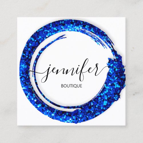 Professional Boutique Shop Glitter  Blue Navy Square Business Card
