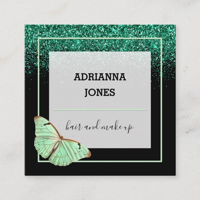 Professional Boutique Shop Glitter Butterfly Square Business Card (Front)