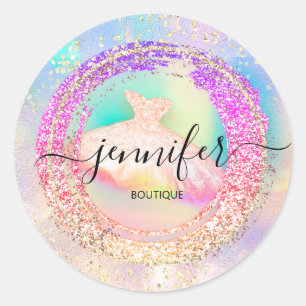 Professional Boutique Shop Glitter Dres Holograph  Classic Round Sticker