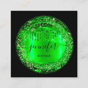 Professional Boutique Shop Glitter Drip Emerald Square Business Card