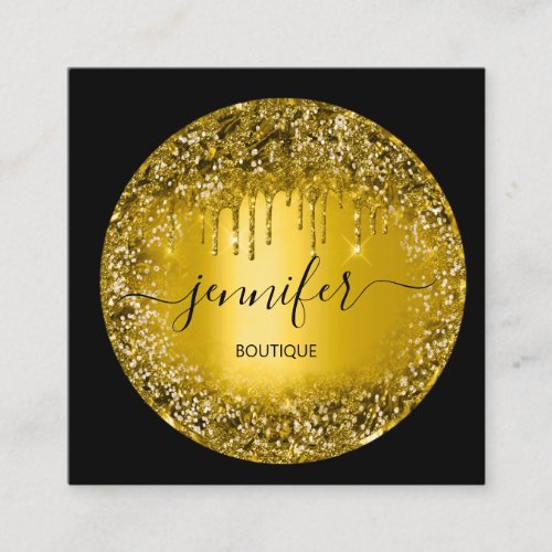 Professional Boutique Shop Glitter Drip Gold Spark Square Business Card