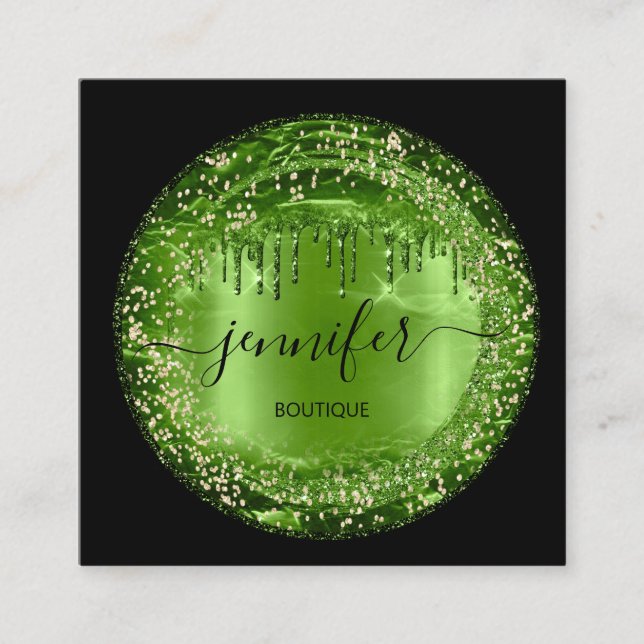 Professional Boutique Shop Glitter Drip Greenery  Square Business Card (Front)