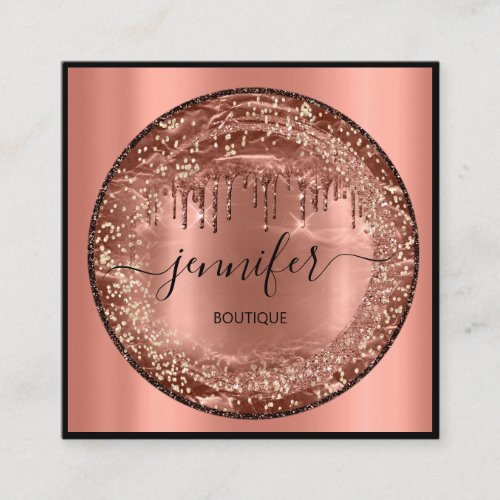Professional Boutique Shop Glitter Drip Rose Gold Square Business Card