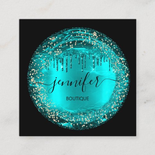 Professional Boutique Shop Glitter Drip Sapphire  Square Business Card