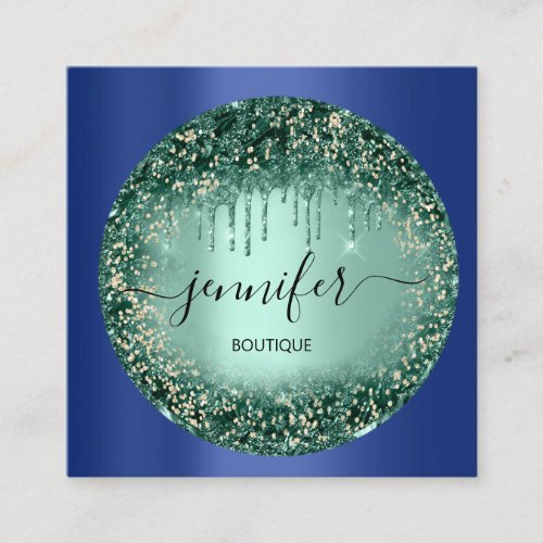 Professional Boutique Shop Glitter Green BlueNavy  Square Business Card