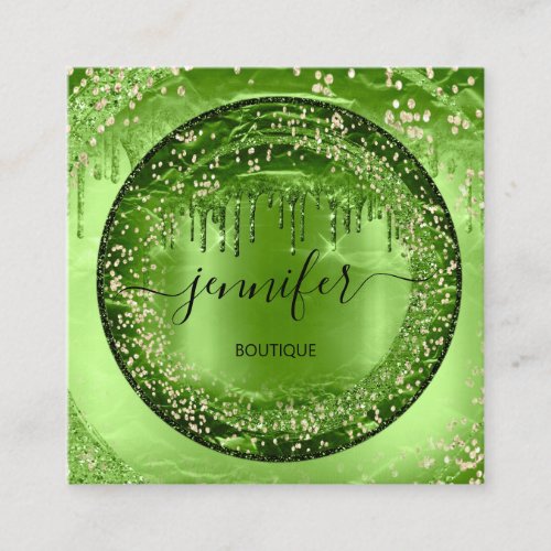 Professional Boutique Shop Glitter Green Gold Square Business Card