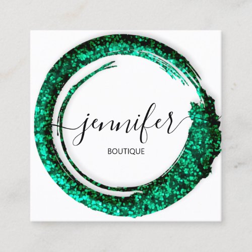 Professional Boutique Shop Glitter Green Square  Square Business Card