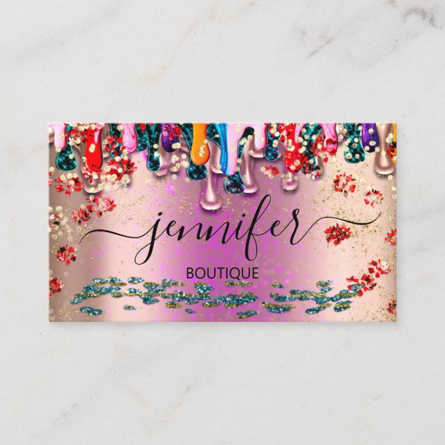 Professional Boutique Shop Glitter Pink Drips  Business Card (Front)