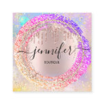 Professional Boutique Shop Glitter Pink Holograph Square Business Card Professional Boutique Shop Glitter Pink Holograph Square Business Card