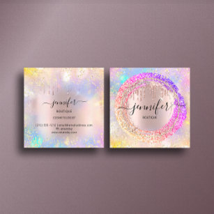 Professional Boutique Shop Glitter Pink Holograph Square Business Card