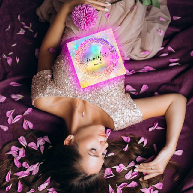 Professional Boutique Shop Glitter PInk Holograph Square Business Card (Professional Boutique Shop Glitter PInk Holograph Square Business Card)