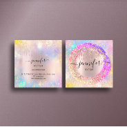 Professional Boutique Shop Glitter Pink Holograph Square Business Card at Zazzle