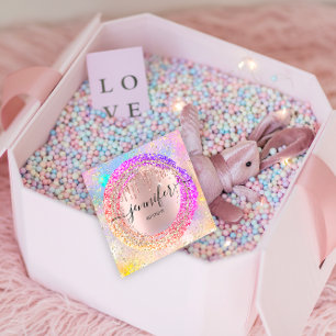 Professional Boutique Shop Glitter Pink Holograph Square Business Card