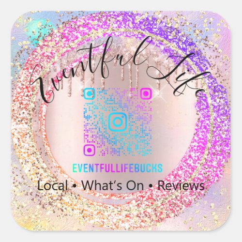 Professional Boutique Shop Glitter Pink Holograph  Square Sticker