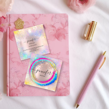 Professional Boutique Shop Glitter Pink Rainbow Square Business Card by luxury_luxury at Zazzle