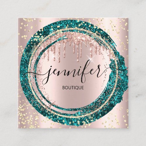 Professional Boutique Shop Glitter Pink Teal Square Business Card