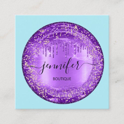 Professional Boutique Shop Glitter Purple BlueDrip Square Business Card