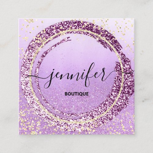 Professional Boutique Shop Glitter Purple Gold Square Business Card