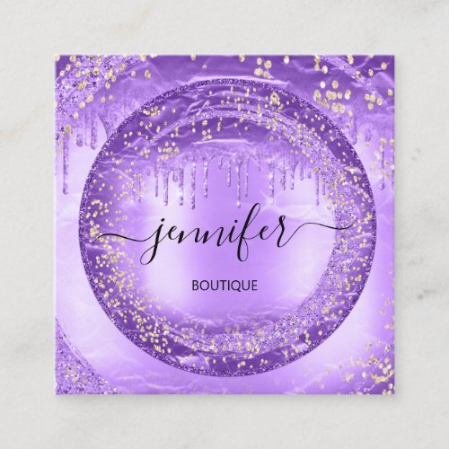 Professional Boutique Shop Glitter Purple Gold  Square Business Card