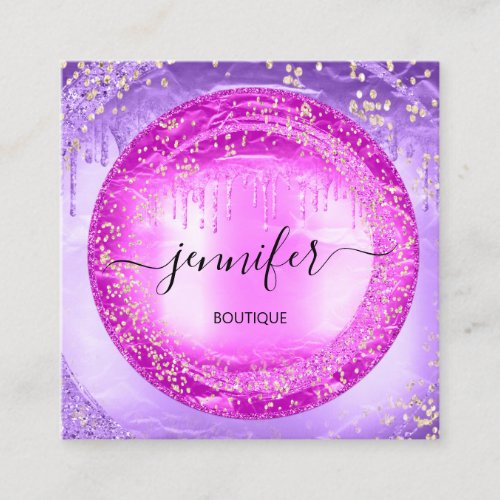 Professional Boutique Shop Glitter Purple Pink Square Business Card