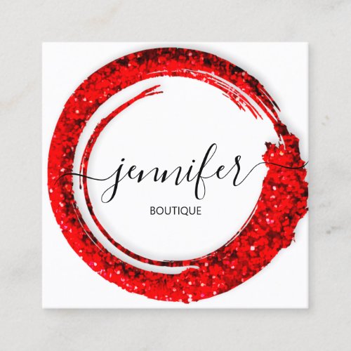 Professional Boutique Shop Glitter Red Square Business Card