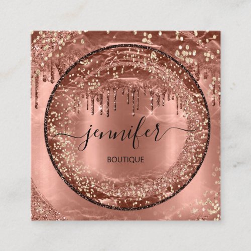 Professional Boutique Shop Glitter Rose Gold Drips Square Business Card