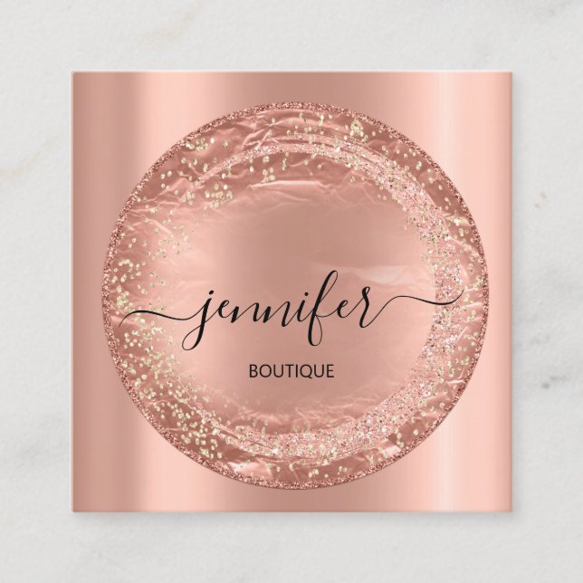 Professional Boutique Shop Glitter Rose Gold  Square Business Card (Front)