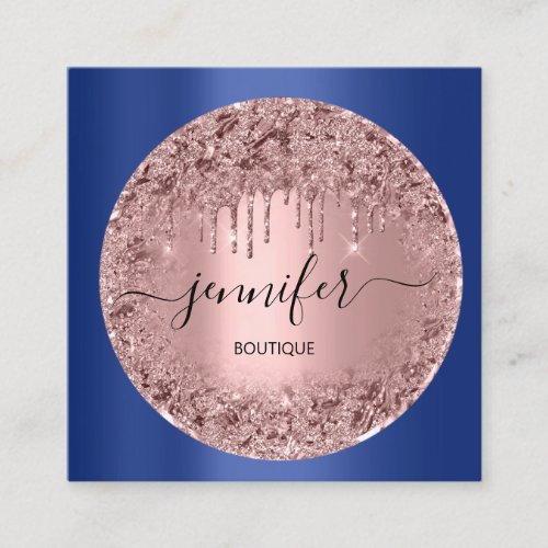 Professional Boutique Shop Glitter Rose Navy  Square Business Card