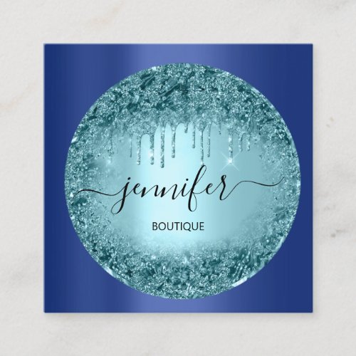 Professional Boutique Shop Glitter Teal Navy Square Business Card