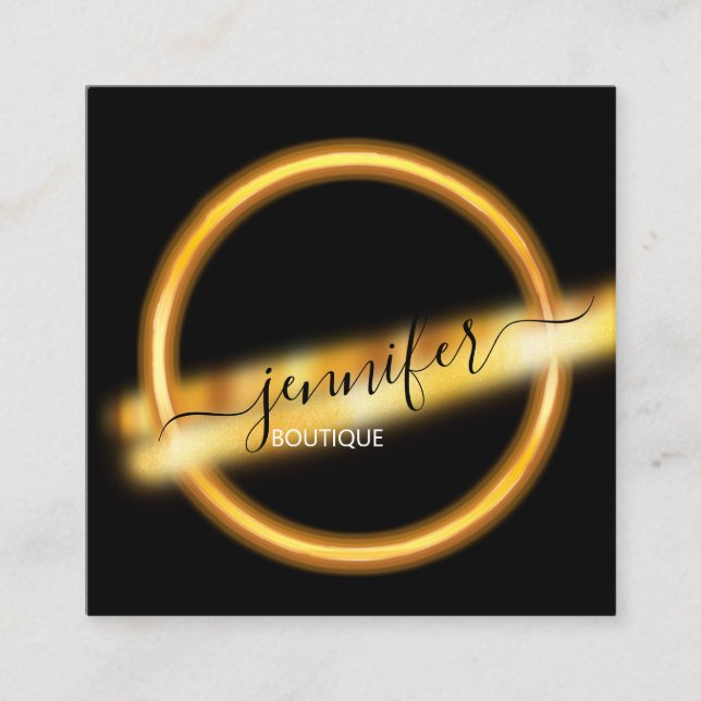 Professional Boutique Shop Gold Black QRCODE Logo Square Business Card (Front)